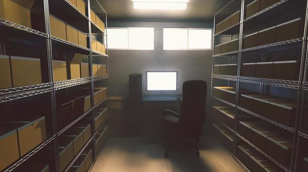 パソコンとダンボールが山積みの倉庫 倉庫,荷物,倉庫作業,段ボール,仕事,在庫,山積み,室内,物置,保管庫のイラスト素材