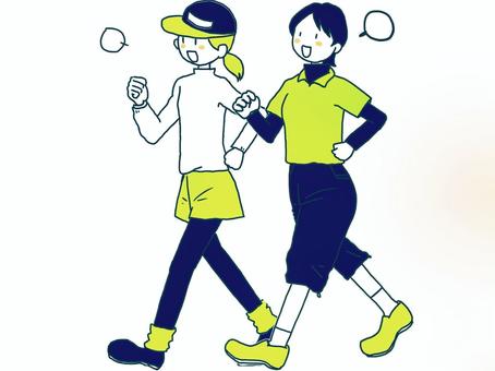 ウォーキングする女性(色違い) ウォーキングする女性(色違い) ウォーキング,散歩,ダイエットのイラスト素材