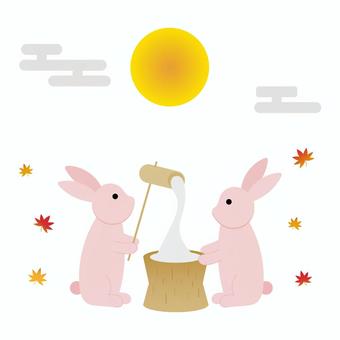 Illustration, pink, rabbit, pounding mochi, 