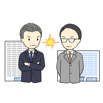 対立するビジネスマン1 同業他社,ライバル,対立,会社,社長,いがみ合い,火花,争い,競争,喧嘩のイラスト素材