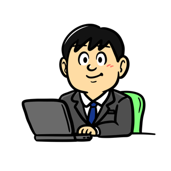 デスクワークをする会社員 デスクワーク,仕事,会社員,サラリーマン,男性,人物,スーツ,ネクタイ,パソコン,椅子のイラスト素材