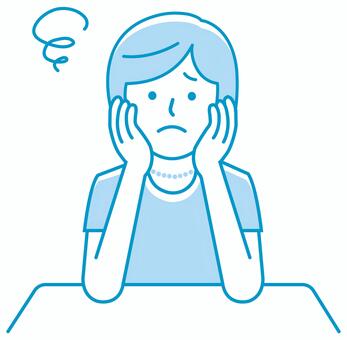 頬杖をついて悩む若い女性 イラスト 頬杖,女性,考える,主婦,悩む,上半身,人物,日本人,困る,若いのイラスト素材