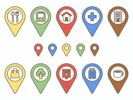 カラフルなマップピンアイコンセット 地図,マップ,ピン,マーカー,アイコン,位置情報,ナビ,施設,目印,ポイントのイラスト素材