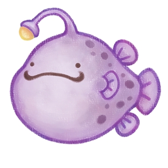 ゆるかわいいチョウチンアンコウ 提灯鮟鱇,深海魚,魚類,手描き,かわいい,シンプル,アナログ,クレヨン,ゆるい,丸いのイラスト素材