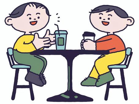 兩個男人在咖啡館聊天, JPG, PNG 和 AI 兩個男人在咖啡館聊天, , JPG, PNG 和 AI