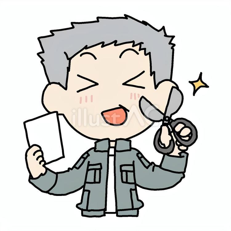 紙とはさみと笑顔のおじいさん おじいさん,はさみ,紙のイラスト素材