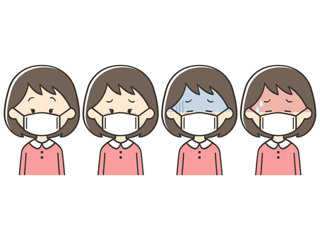 マスクをした女の子のセット 女の子,子供,こども,マスク,風邪,インフルエンザ,感染,感染症,ウイルス,花粉のイラスト素材