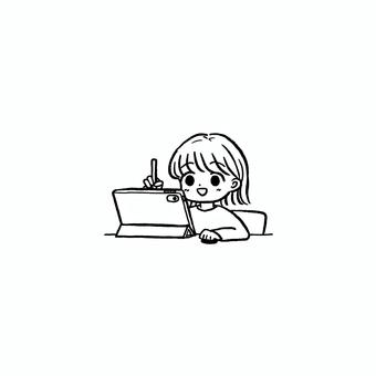iPadでお絵描きする人 推し活,創作活動,二次創作,イラスト,お絵描き,ipad,タブレット,女性,モノクロ,線画のイラスト素材