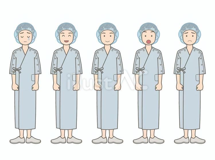 患者　男性　手術着 手術着,オペ,ヘアキャップのイラスト素材