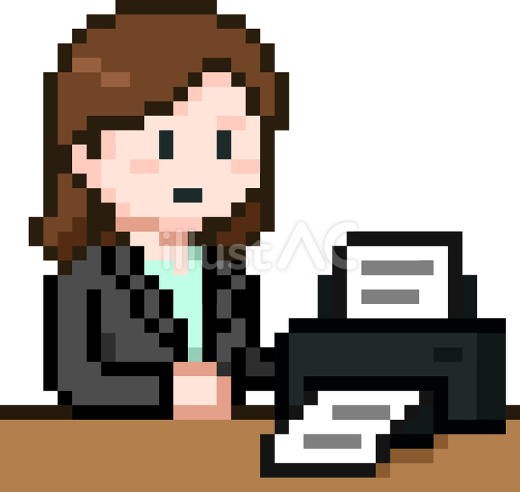 ドット絵の黒のプリンターを使う人です。 ドット絵,プリンター,シンプルのイラスト素材
