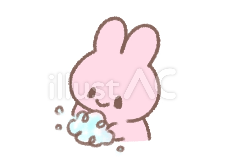 手洗いをするうさぎのイラスト 手洗い,うさぎ,かわいいのイラスト素材