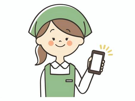スマホ画面を見せる女性店員 女性,店員,スマホ,画面,見せる,登録,誘導,紹介,案内,説明のイラスト素材