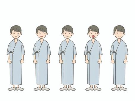 患者　男性　男の子　立ち絵　検査着 未成年,学生,中学生,高校生,患者,病衣,入院,立ち絵,笑顔,驚きのイラスト素材