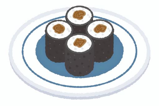 皿にのった寿司 かんぴょう巻き,寿司,鮨,米,酢飯,回転寿司,コメ,スシ,寿司屋,和食のイラスト素材