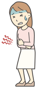 ロングヘア女性-072-全身 腹痛,女性,女の子,人物,かわいい,胃痛,下痢,病気,若い,挿絵のイラスト素材