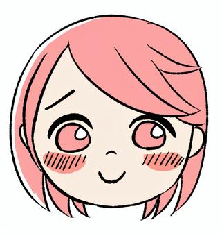 桃色の女の子のテレ顔のイラスト 手描き,テレ顔,女の子,女性キャラクター,ピンク髪,アニメ風,かわいい,キャラクター素材,イラスト素材,ゆるいのイラスト素材