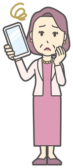  お金持ちマダム-224-全身 スマホ,困る,おばさん,中年,女性,富裕層,マダム,裕福,お金持ち,ミセスのイラスト素材