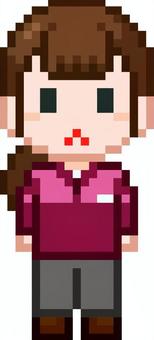 ドット絵の赤服の女性従業員です。 ドット絵,制服,シンプル,ジャケット,従業員,オフィス,勤務,現場,ワークスタイル,ビジネスウェアのイラスト素材