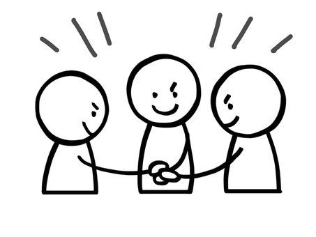 モノクロ棒人間　力を合わせる　モノクロ 棒人間,人,3人,協力,助ける,サポート,団結,チーム,結束,集まるのイラスト素材