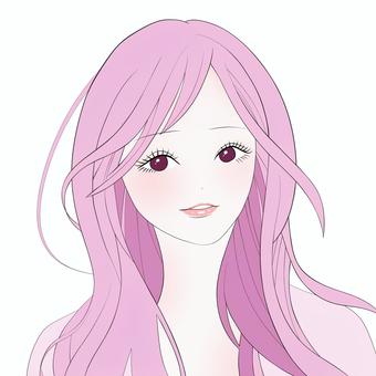 ピンク色の女性 美人,美容,イラスト,顔,美しい,綺麗,モデル,ナチュラル,ピンク髪,ロングヘアのイラスト素材