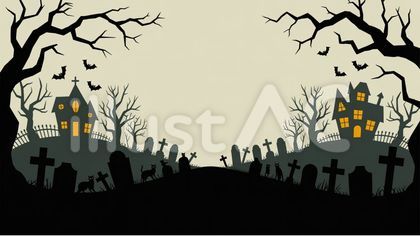 ハロウィン 墓地の背景イラスト素材