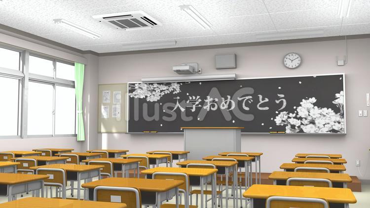 入学式の日の教室(中高・昼・後方右側) 教室,入学,入学式のイラスト素材