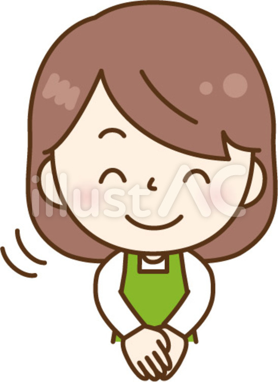 会釈するエプロンの女性　緑 女の子,人物,挨拶のイラスト素材