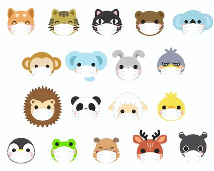 (輪郭なし)マスクをした動物キャラセット (輪郭なし)マスクをした動物キャラセット 主線なし,マスク,風邪,予防,給食,花粉症,イヌ,ネコ,クロネコ,クマのイラスト素材
