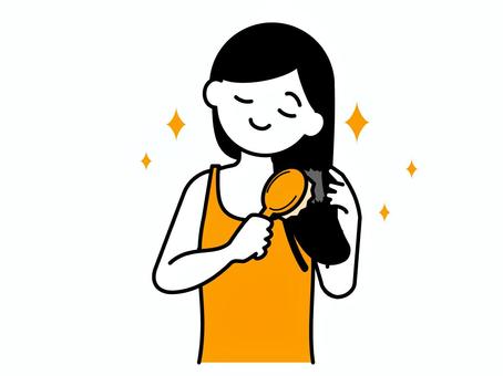 美容・ブラシで髪を梳く女性01 人物,女性,20代,30代,40代,美容,ヘアケア,ヘアブラシ,洗髪,風呂のイラスト素材