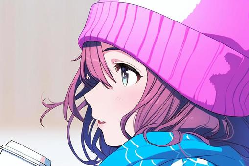 Profile wearing a knit cap, one 絵, girl, moe type, JPG