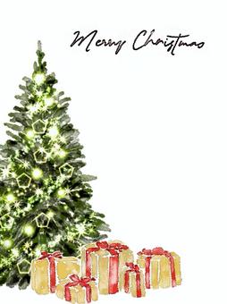 クリスマスツリー　プレゼント　背景　枠　 クリスマス,ツリー,プレゼント,装飾,フレーム,ギフト,ゴールド,リボン,枠,メリークリスマスのイラスト素材