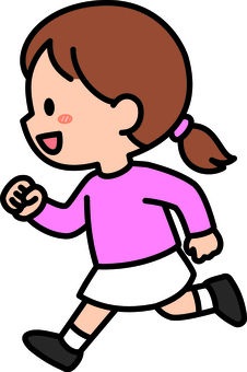ピンクの走る女の子です。 走る,シンプル,アクション,子供,元気,屋外,遊ぶ,動き,笑顔,女の子のイラスト素材