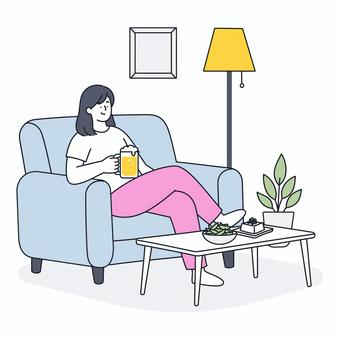 自宅でくつろぐ女性の家飲み時間 自宅でくつろぐ女性の家飲み時間 人物,女性,晩酌,休日,自宅,リラックス,くつろぎ,家,ソファ,飲み物のイラスト素材