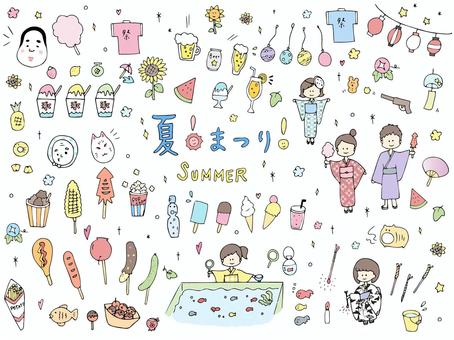 Summer festival handwritten illustration set (color), JPG, PNG and AI Summer festival handwritten illustration set (color), summer festival, handwriting, set, JPG, PNG and AI