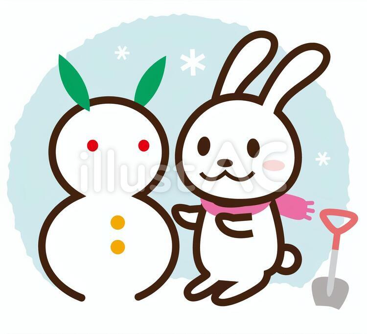 うさぎとゆきだるま ゆきだるま,雪だるま,雪のイラスト素材