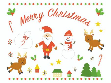 POP挿絵　サンタ＆雪だるま素材セット クリスマス,セット,サンタ,雪だるま,トナカイ,サンタクロース,白髭,12月,冬,冬休みのイラスト素材