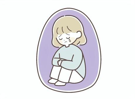 殻に引きこもり涙する女の子のイラスト素材 引きこもり,子ども,ひきこもり,不登校,孤立,心の病,支援,福祉,メンタルヘルス,カウンセリングのイラスト素材