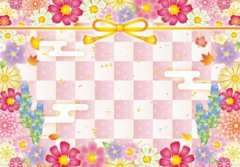 秋の草花和風お祝い紅白カード 秋,敬老の日,花,和,キラキラ,かわいい,フレーム,カード,背景,リボンのイラスト素材