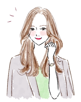 女性　スーツ　ジャケット　ロングヘア 女性,ジャケット,ロングヘア,笑顔,会社員,スーツ,ビジネス,仕事,腕時計,羽織るのイラスト素材