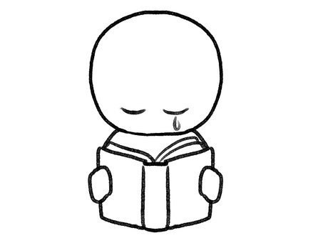 読書で感涙する棒人間線画 棒人間,読書,本,人物,感涙,感動,手描き,落書き,表情,黒のイラスト素材