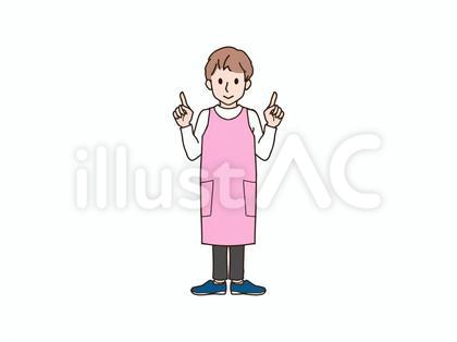 両手で指差すエプロンの男性_pink
