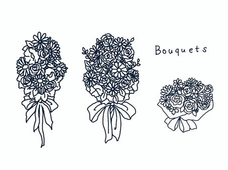 花束の線画 花束,ブーケ,セット,線画,リボン,ウェディング,結婚式,お祝い,記念,豪華のイラスト素材