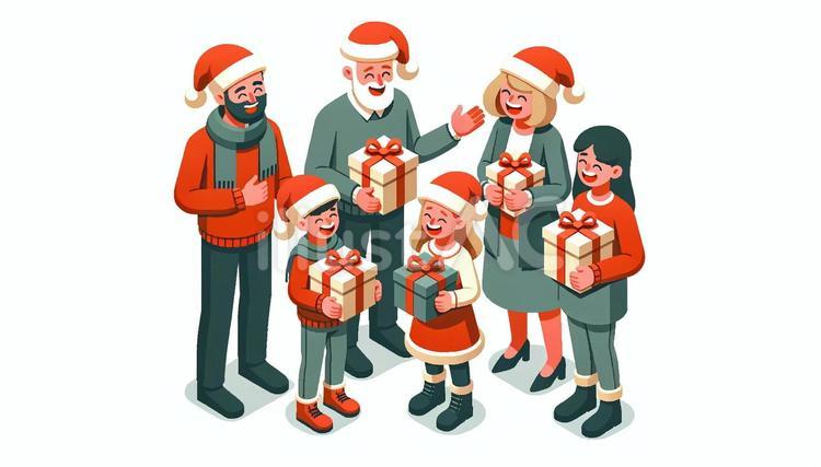 クリスマスを楽しむ家族 クリスマス,イブ,プレゼントのイラスト素材