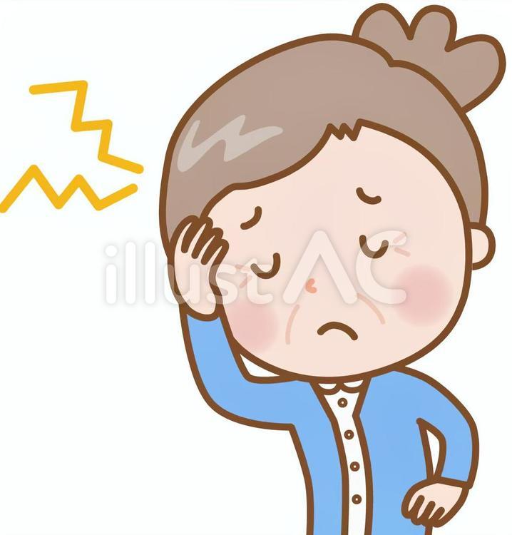 頭痛：おばあさん 頭痛,偏頭痛,ズキズキのイラスト素材