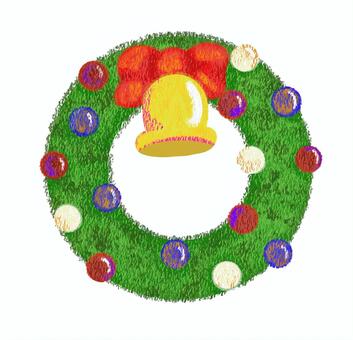 赤いリボンのクレヨン風クリスマスリース クリスマス,クリスマスリース,赤いリボン,クレヨン,リース,ベル,クリスマスベル,金のベル,リボン,オーナメントのイラスト素材