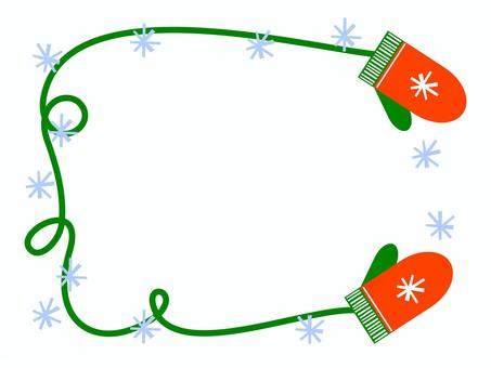 冬のシンプルな手袋のクリスマスフレーム 冬,フレーム,手ぶくろ,手袋,ミトン,雪,シンプル,雪の結晶,かわいい,バナーのイラスト素材