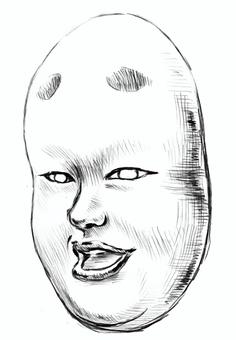 能面斜め 能面,モノクロ,顔のみ,手描き,笑顔,お面のイラスト素材