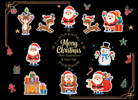 クリスマスミニイラストセットci005a クリスマス,サンタクロース,天使,クリスマスツリー,クリスマスプレゼント,クリスマスリース,オーナメント,プレゼント,リース,クリスマスケーキのイラスト素材