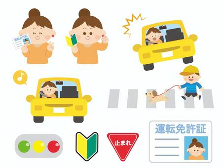 Car driving woman 1, car, automobile, a driving school, JPG, PNG and AI