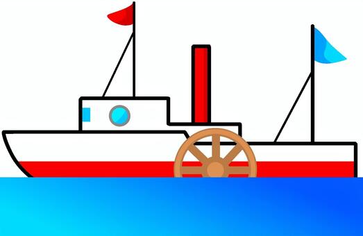 外輪船 船,船舶,外輪船,小型船,煙突,旗,海,蛍光色,デフォルメ,背景透過のイラスト素材